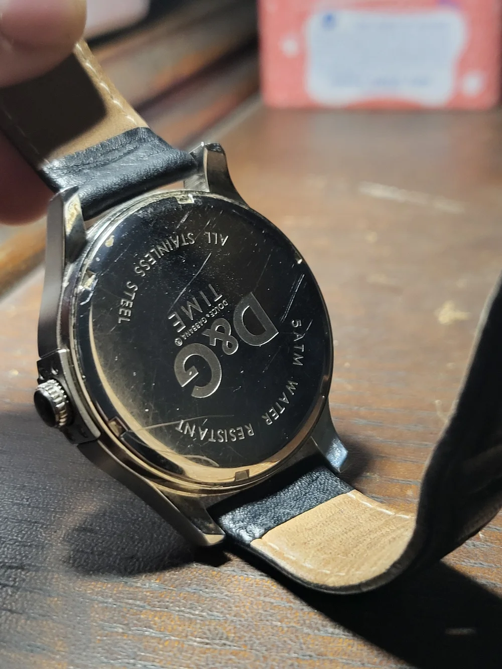 D&G Silver Case Watch with Black Leather Strap and White Dial